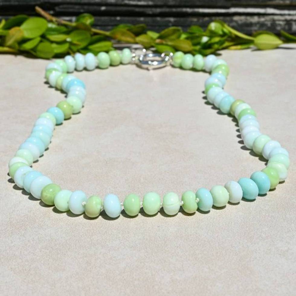 Blue and Green Opal Hand Knotted Necklace
