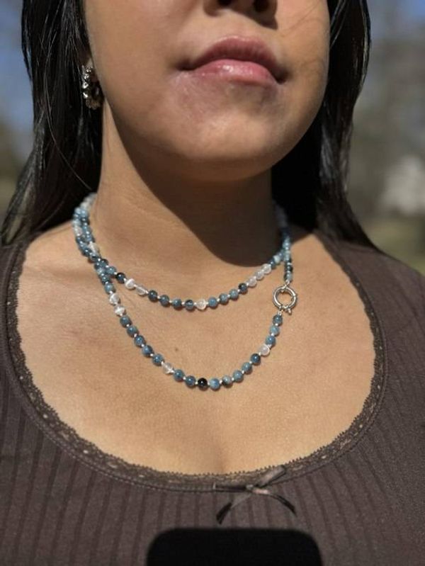 Alternate image for Santa Maria Aquamarine and Selenite Hand Knotted Necklace