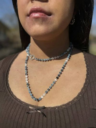Alternate image for Santa Maria Aquamarine and Selenite Hand Knotted Necklace