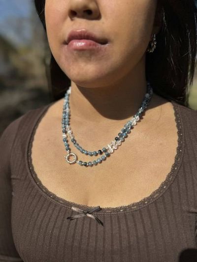 Alternate image for Santa Maria Aquamarine and Selenite Hand Knotted Necklace