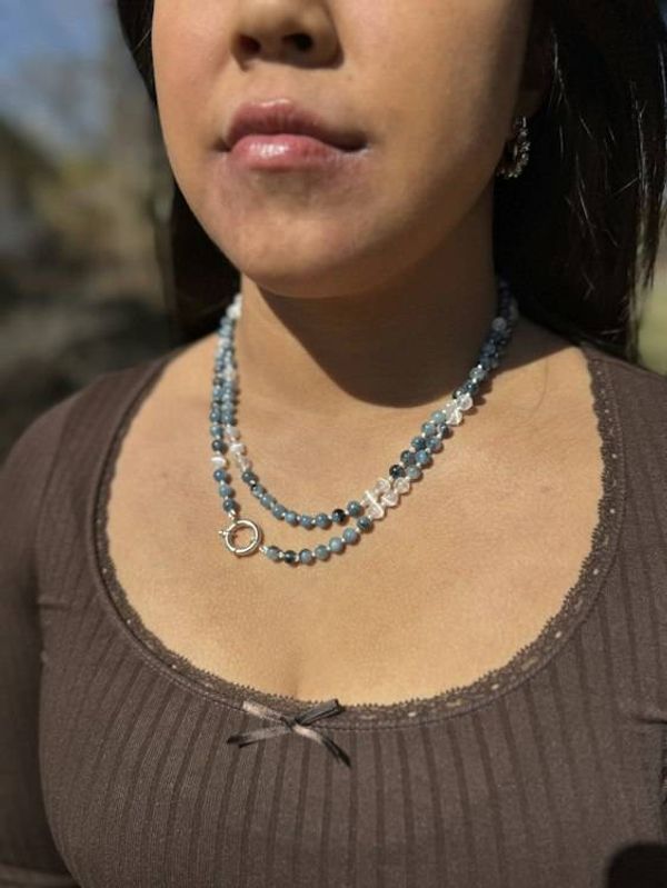Alternate image for Santa Maria Aquamarine and Selenite Hand Knotted Necklace