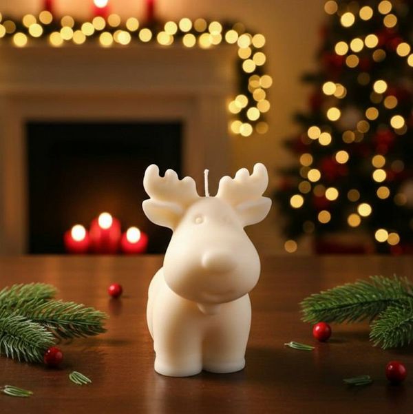 Alternate image for Handcrafted White Reindeer Moose Candle - Festive Holiday Décor