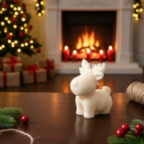 Alternate image for Handcrafted White Reindeer Moose Candle - Festive Holiday Décor