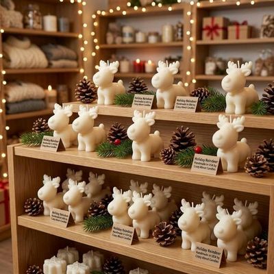 Alternate image for Handcrafted White Reindeer Moose Candle - Festive Holiday Décor