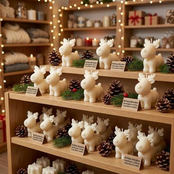 Alternate image for Handcrafted White Reindeer Moose Candle - Festive Holiday Décor