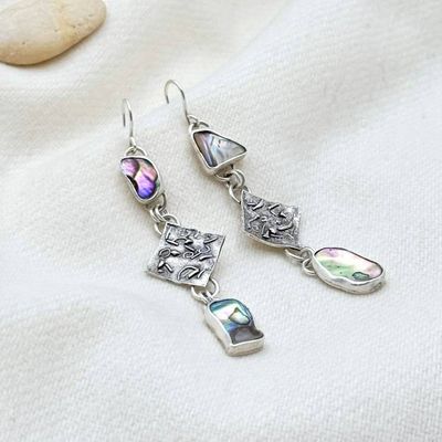 Primary image for Abalone & Textured 925 Silver Drop Earrings