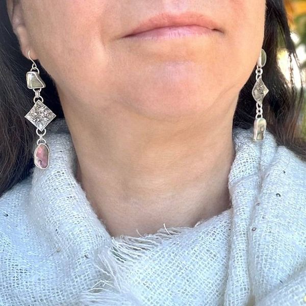 Alternate image for Abalone & Textured 925 Silver Drop Earrings