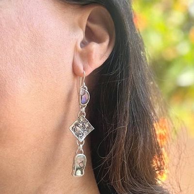 Alternate image for Abalone & Textured 925 Silver Drop Earrings