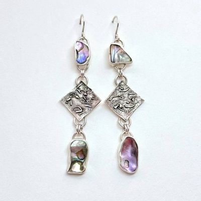 Alternate image for Abalone & Textured 925 Silver Drop Earrings