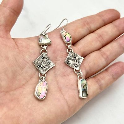 Alternate image for Abalone & Textured 925 Silver Drop Earrings