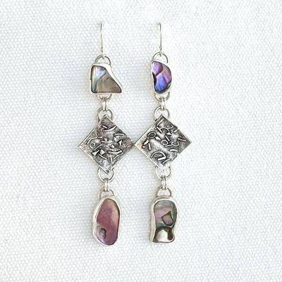 Alternate image for Abalone & Textured 925 Silver Drop Earrings