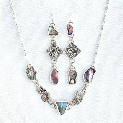 Alternate image for Abalone & Textured 925 Silver Drop Earrings