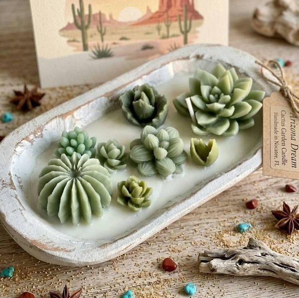 Alternate image for Arizona Dream Cactus Scenery Candle - Handmade Desert Succulent Wax Sculptures