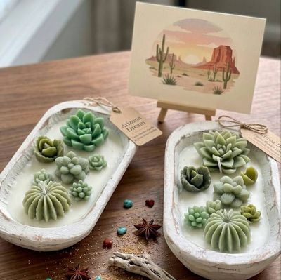 Alternate image for Arizona Dream Cactus Scenery Candle - Handmade Desert Succulent Wax Sculptures