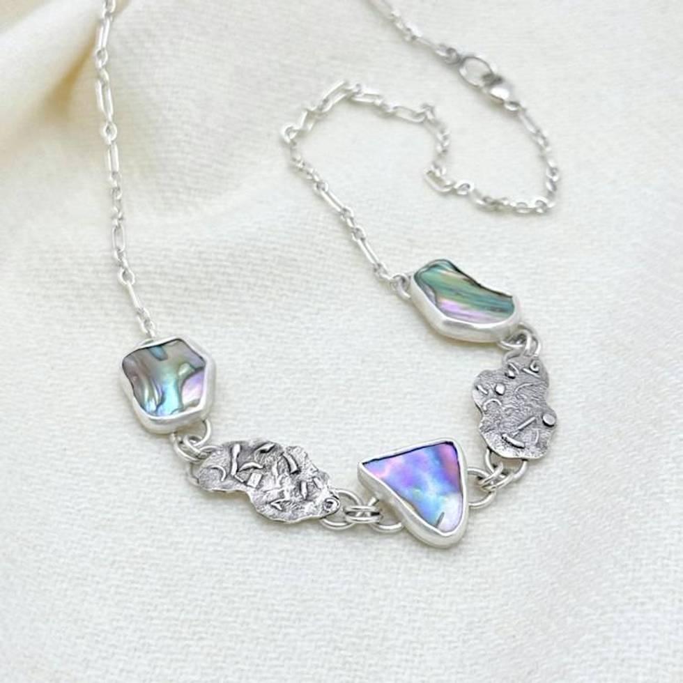 Sterling Silver Abalone Shell Link Necklace