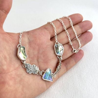 Alternate image for Sterling Silver Abalone Shell Link Necklace