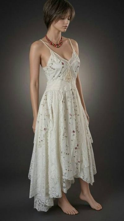 Primary image for Delicate Ivory Lace Asymmetric Hem Dress with Floral Embellishments