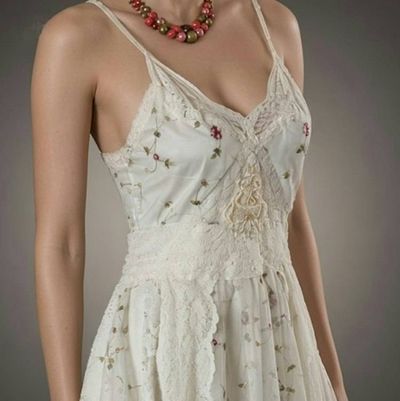 Alternate image for Delicate Ivory Lace Asymmetric Hem Dress with Floral Embellishments