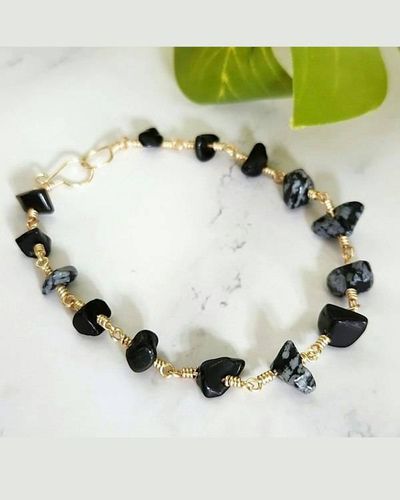 Alternate image for Snowflake Obsidian Gold-Colored Sterling Silver Bracelet