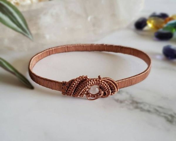 Alternate image for Quartz Copper Wire Wrapped Bangle Bracelet