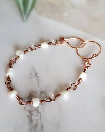 Alternate image for Coral and Pearl Copper Bracelet