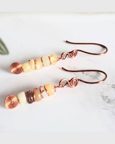 Alternate image for Honey Opal Copper Wire Wrapped Earrings