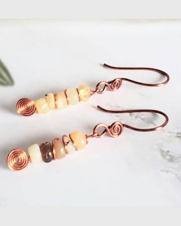 Alternate image for Honey Opal Copper Wire Wrapped Earrings
