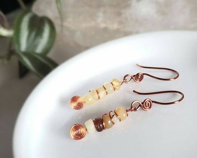 Alternate image for Honey Opal Copper Wire Wrapped Earrings