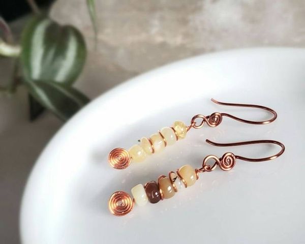 Alternate image for Honey Opal Copper Wire Wrapped Earrings