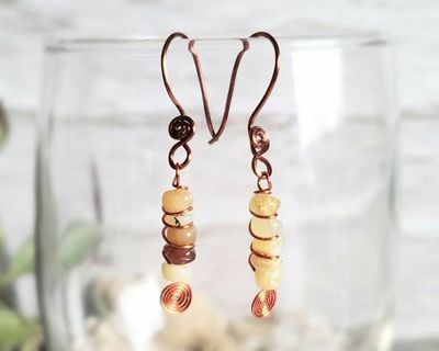 Alternate image for Honey Opal Copper Wire Wrapped Earrings