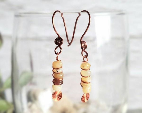 Alternate image for Honey Opal Copper Wire Wrapped Earrings