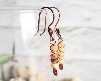 Alternate image for Honey Opal Copper Wire Wrapped Earrings
