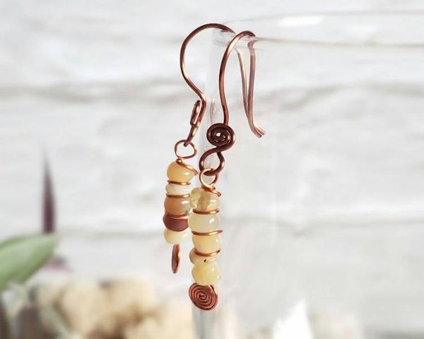 Alternate image for Honey Opal Copper Wire Wrapped Earrings