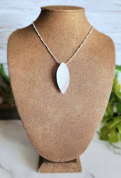 Alternate image for Mother of Pearl Leaf Necklace in Sterling Silver or Copper