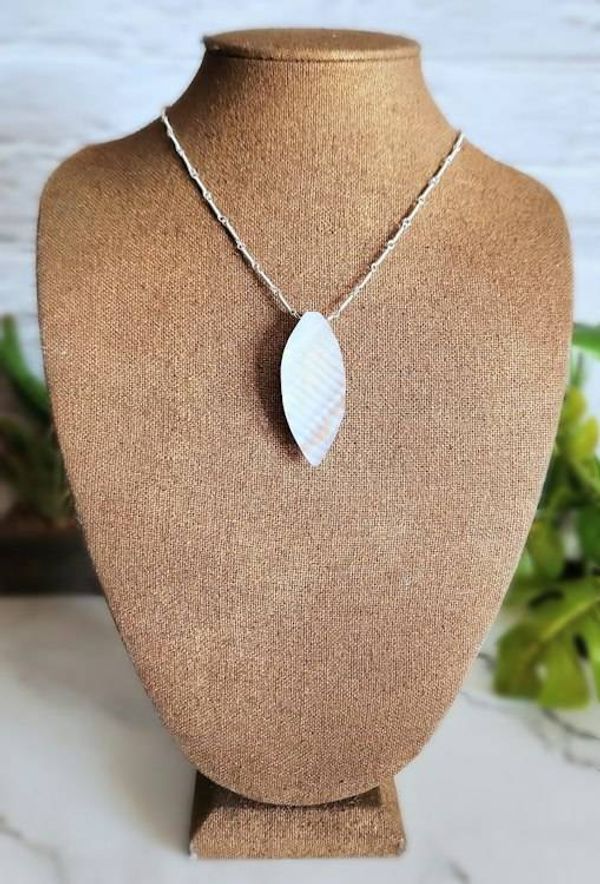 Alternate image for Mother of Pearl Leaf Necklace in Sterling Silver or Copper