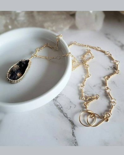 Alternate image for Azurite and Chrysocolla Gold Colored Sterling Silver Wire Wrapped Necklace