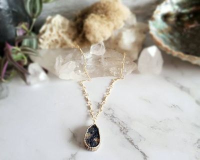 Alternate image for Azurite and Chrysocolla Gold Colored Sterling Silver Wire Wrapped Necklace