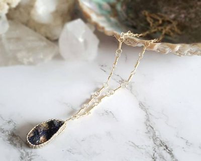 Alternate image for Azurite and Chrysocolla Gold Colored Sterling Silver Wire Wrapped Necklace