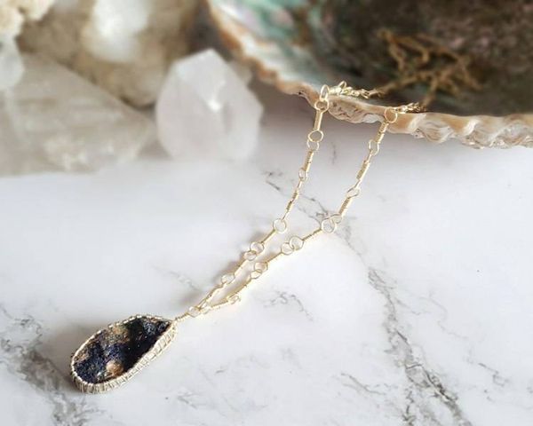 Alternate image for Azurite and Chrysocolla Gold Colored Sterling Silver Wire Wrapped Necklace