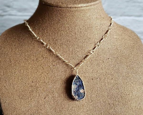 Alternate image for Azurite and Chrysocolla Gold Colored Sterling Silver Wire Wrapped Necklace