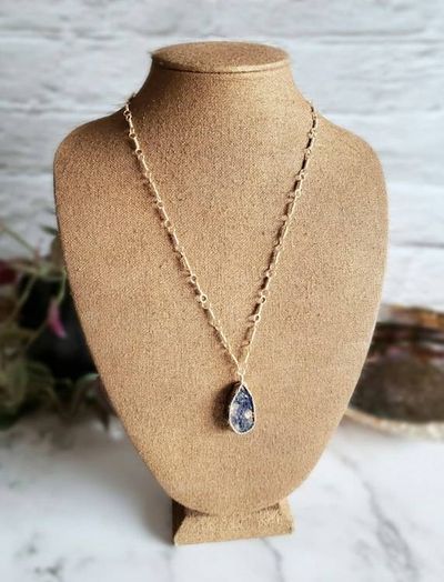 Alternate image for Azurite and Chrysocolla Gold Colored Sterling Silver Wire Wrapped Necklace