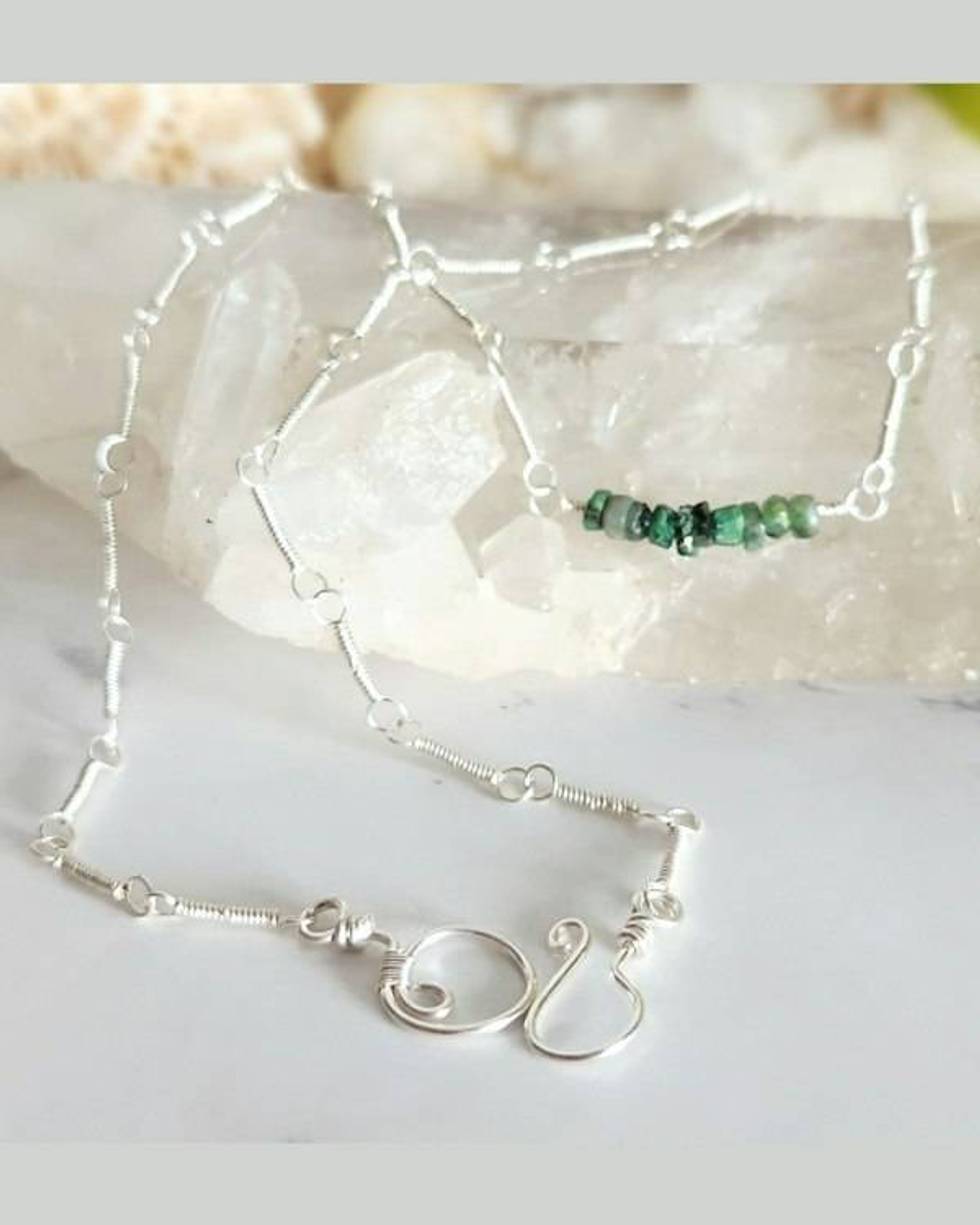 Sterling Silver Emerald Gemstone Necklace