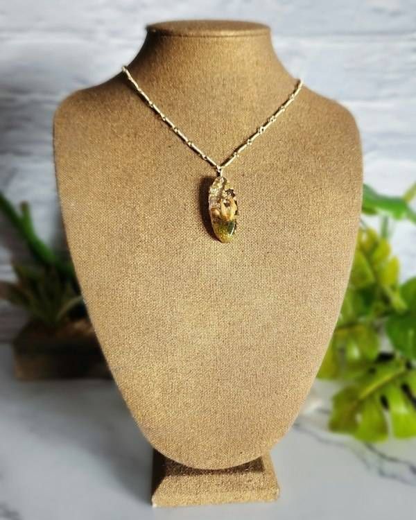 Alternate image for Moss, Gold Leaf and Real Mushroom Gold-Toned Sterling Silver Necklace