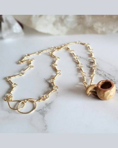 Alternate image for Polymer Clay Teacup & Gold Colored Sterling Silver Necklace