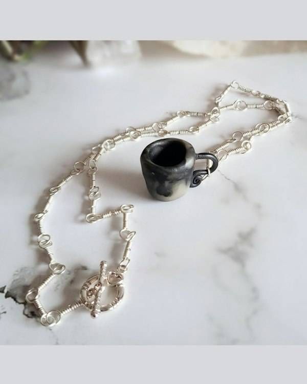 Alternate image for Polymer Clay Teacup Sterling Silver Necklace
