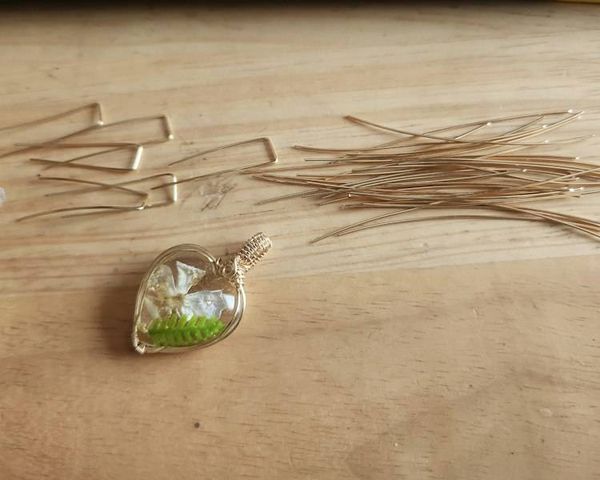 Alternate image for Phlox & Fern Gold-colored Sterling Silver Wire Wrapped Necklace