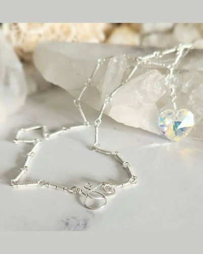 Primary image for Vintage Crystal Heart Sterling Silver Necklace