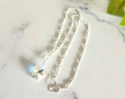 Alternate image for Vintage Crystal Heart Sterling Silver Necklace