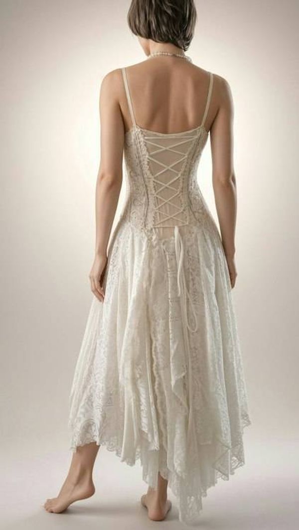 Alternate image for Handcrafted Ivory Lace Dress with Corset Back - Bohemian Wedding or Special Occasion Gown