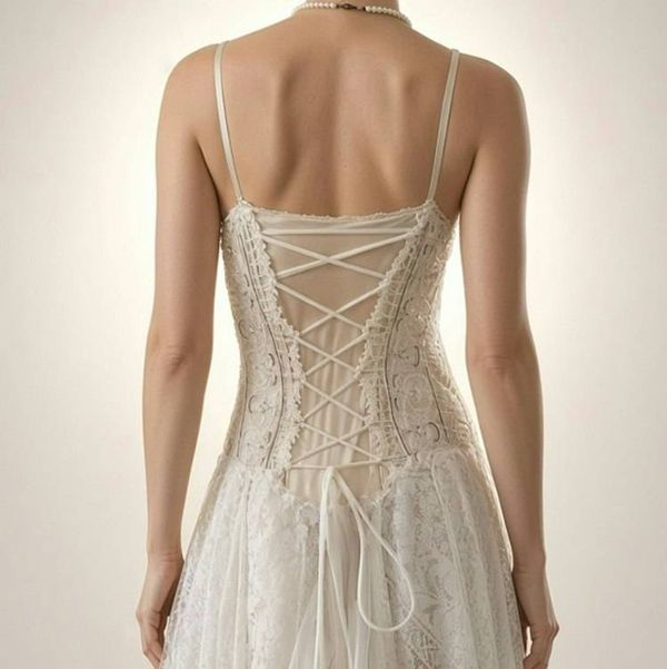 Alternate image for Handcrafted Ivory Lace Dress with Corset Back - Bohemian Wedding or Special Occasion Gown